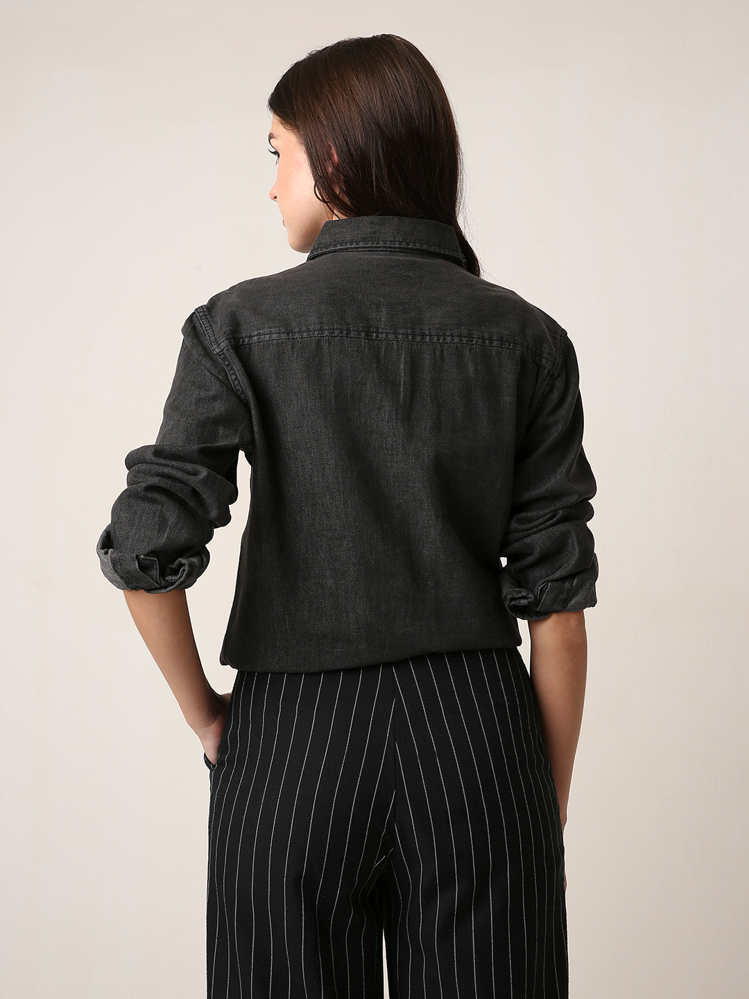 Black Wash Denim Utility Shirt