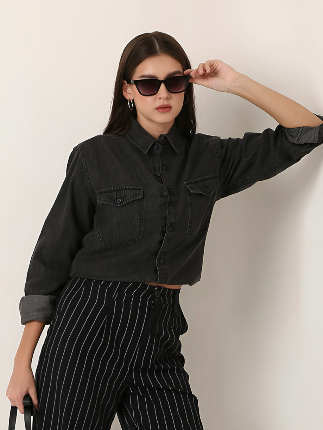 Black Wash Denim Utility Shirt