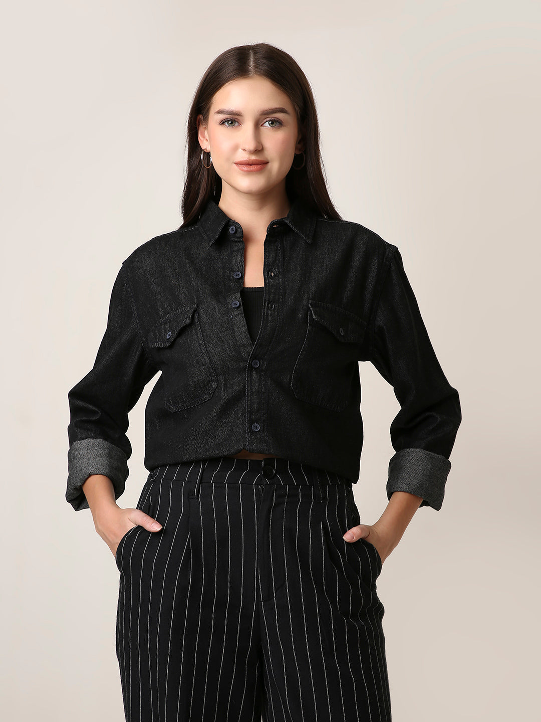 Raw Black Denim Utility Shirt