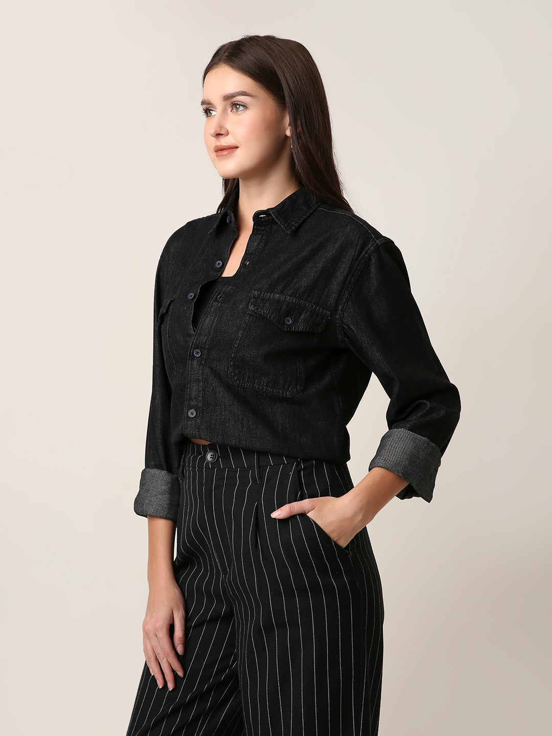 Raw Black Denim Utility Shirt