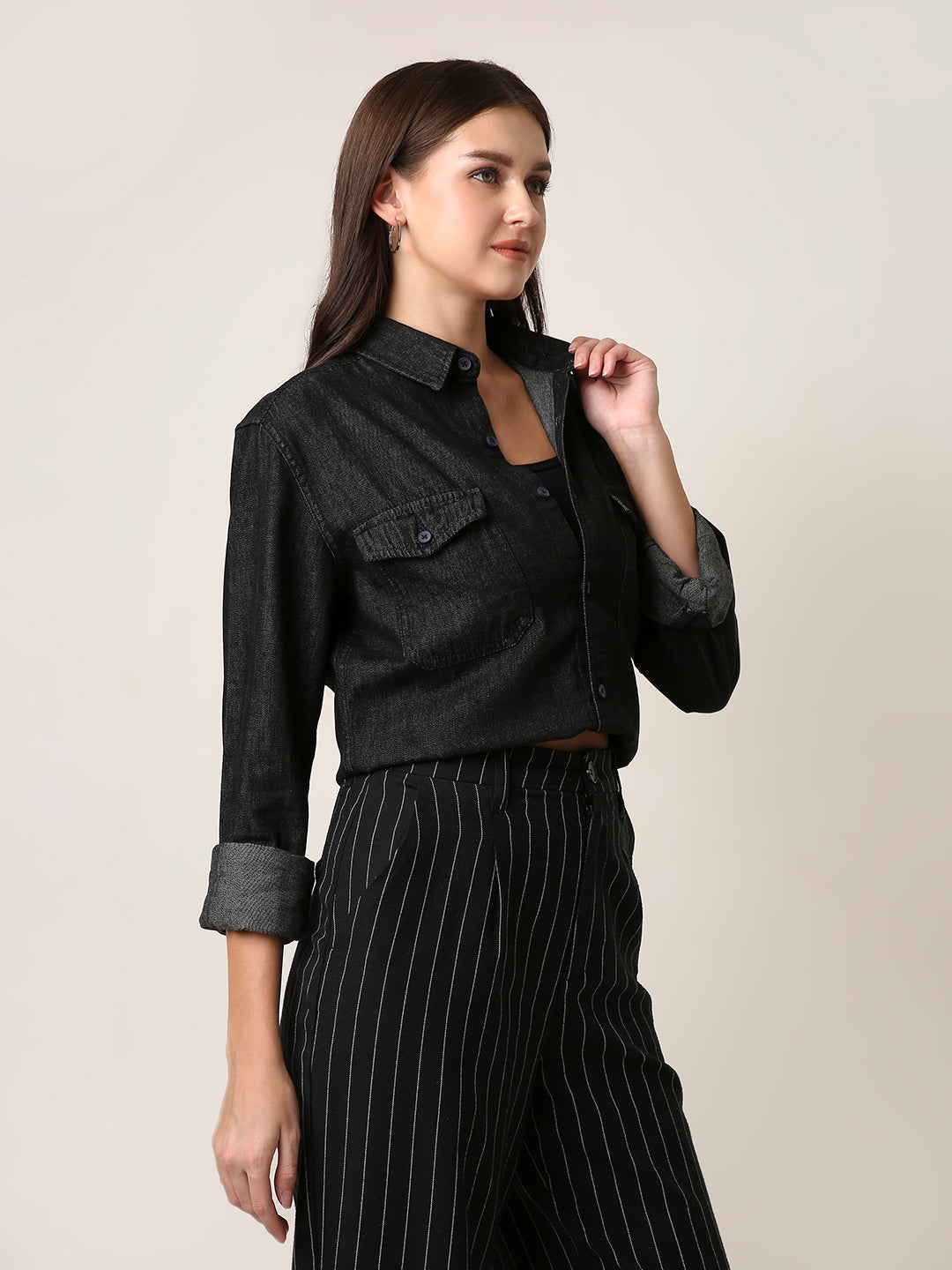 Raw Black Denim Utility Shirt