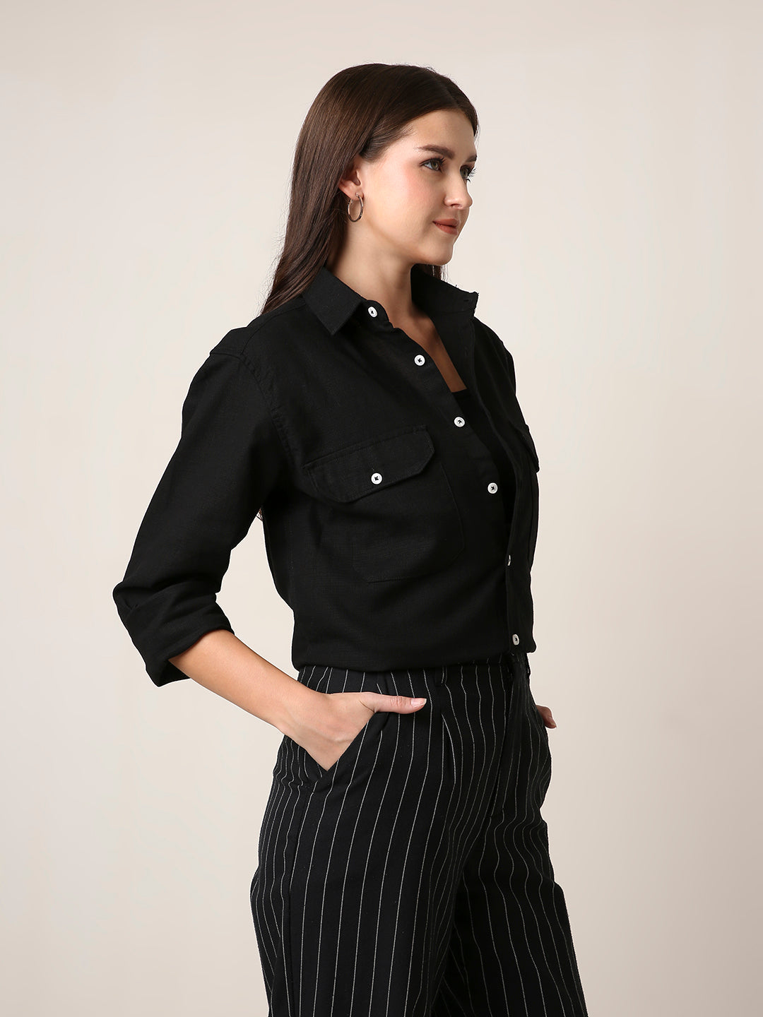 Black Utility Pocket Layer Shacket