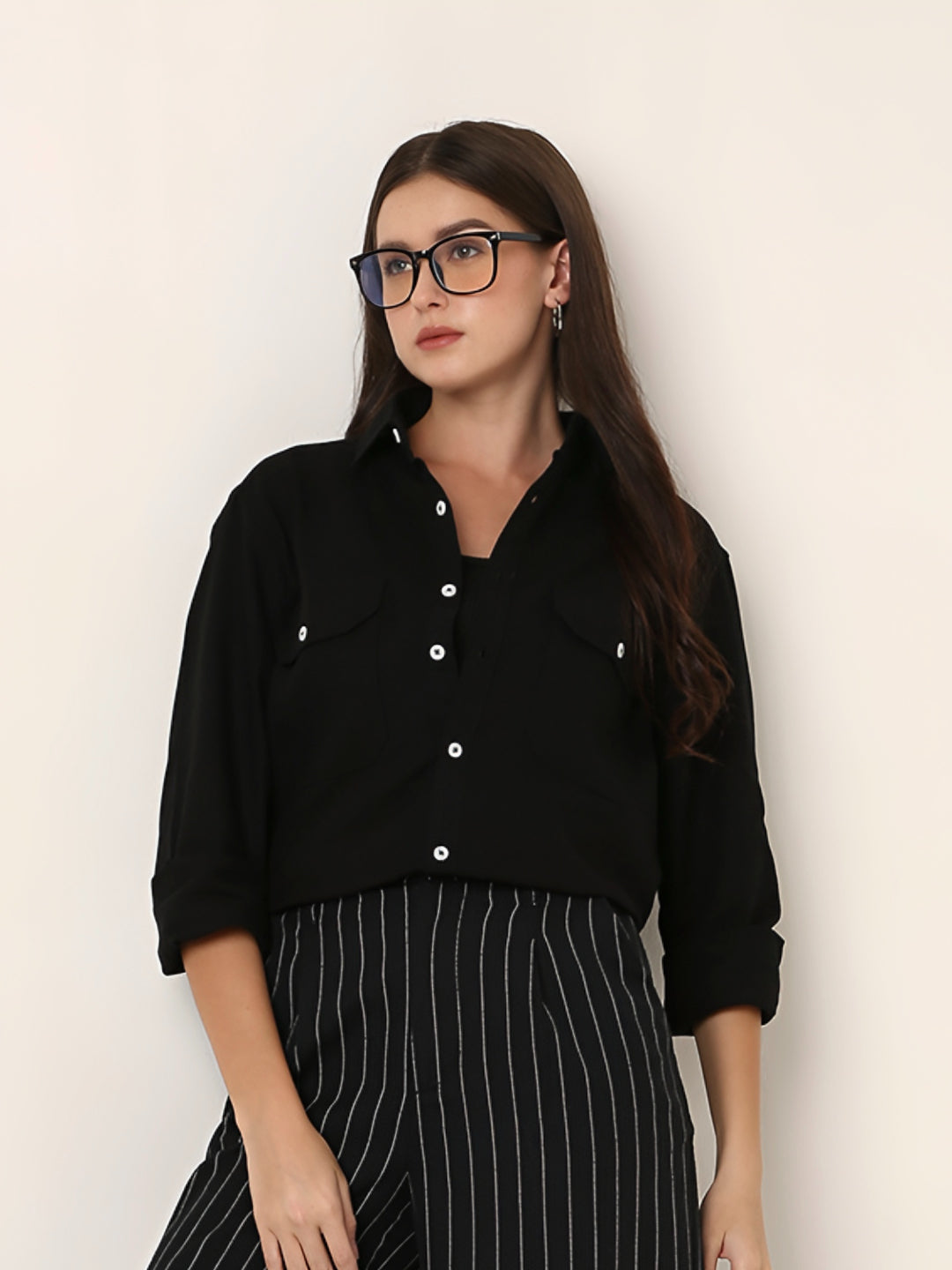 Black Utility Pocket Layer Shacket