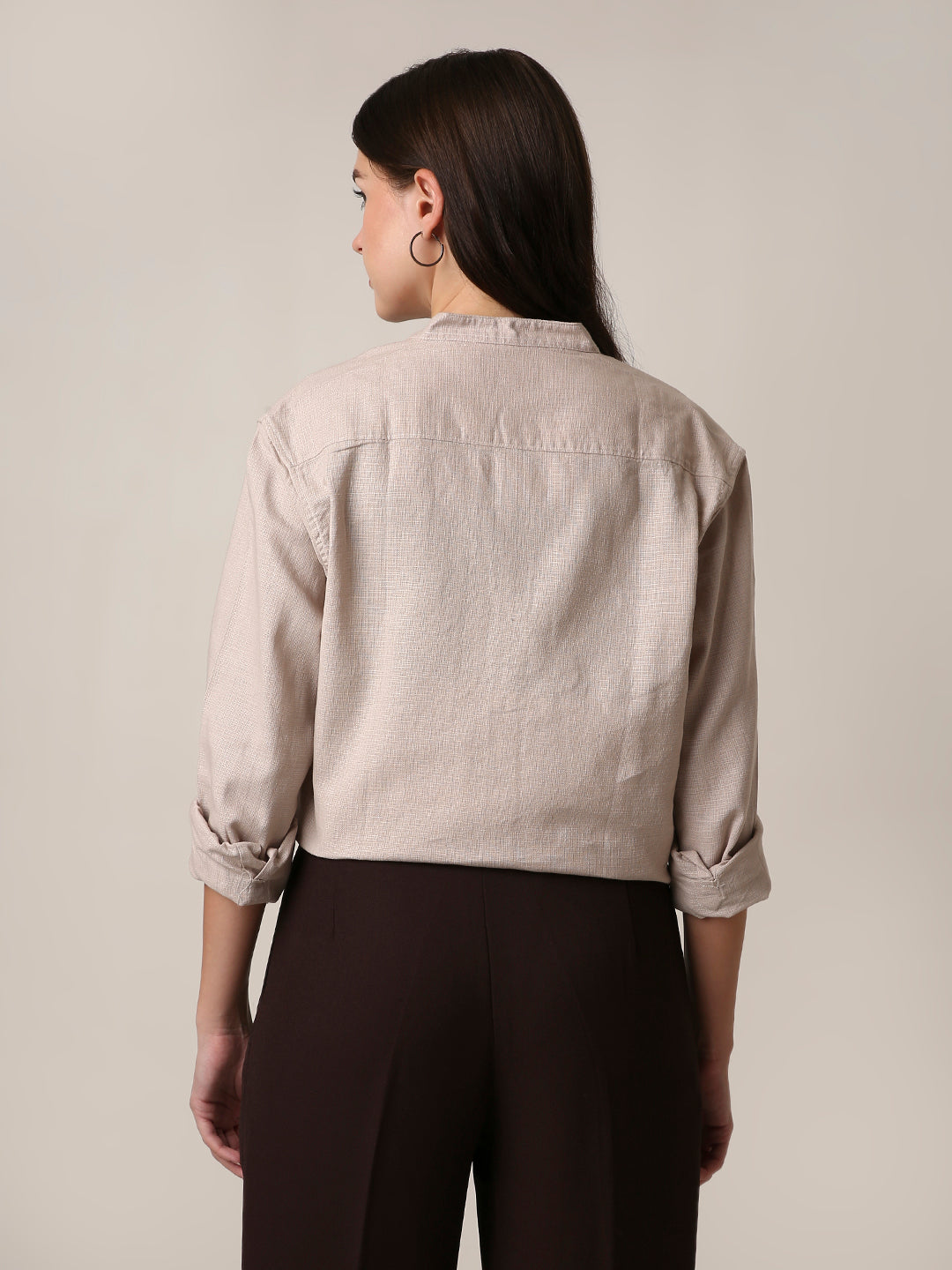 Fawn Textured Mandarin Collar Shirt