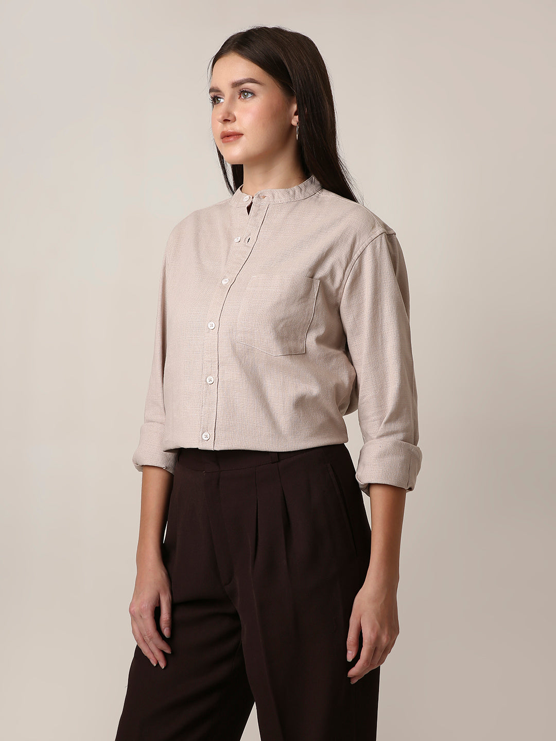Fawn Textured Mandarin Collar Shirt