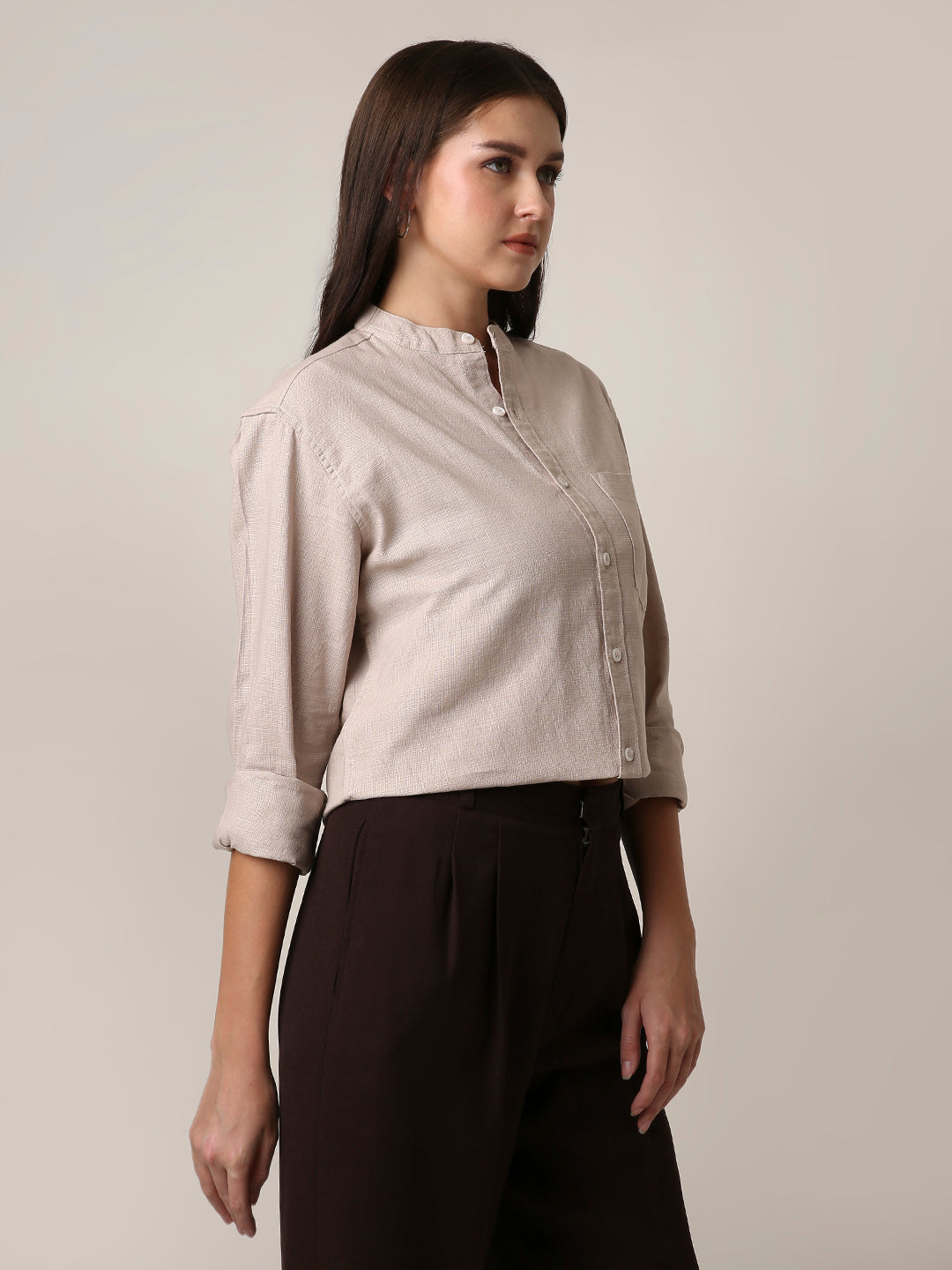 Fawn Textured Mandarin Collar Shirt