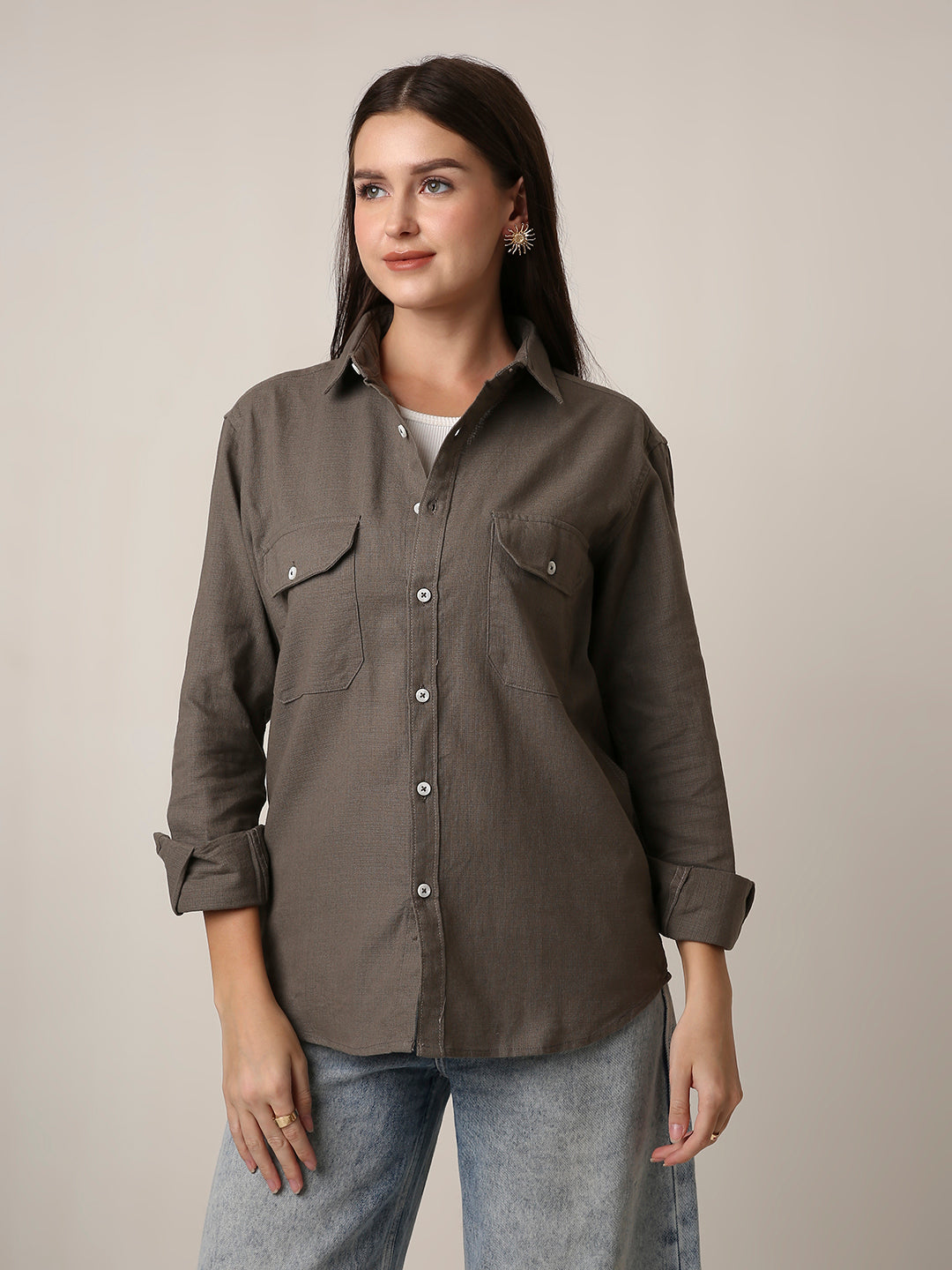Dusty Grey Utility Pocket Layer Shacket