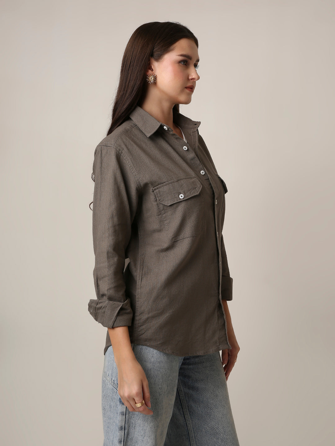 Dusty Grey Utility Pocket Layer Shacket