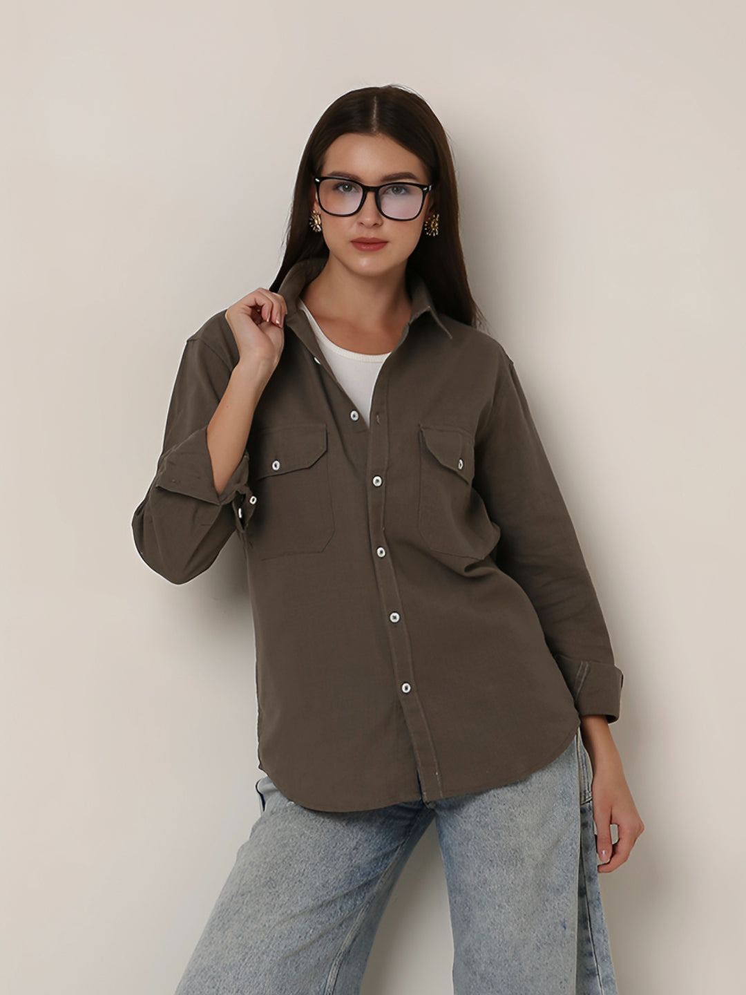 Dusty Grey Utility Pocket Layer Shacket