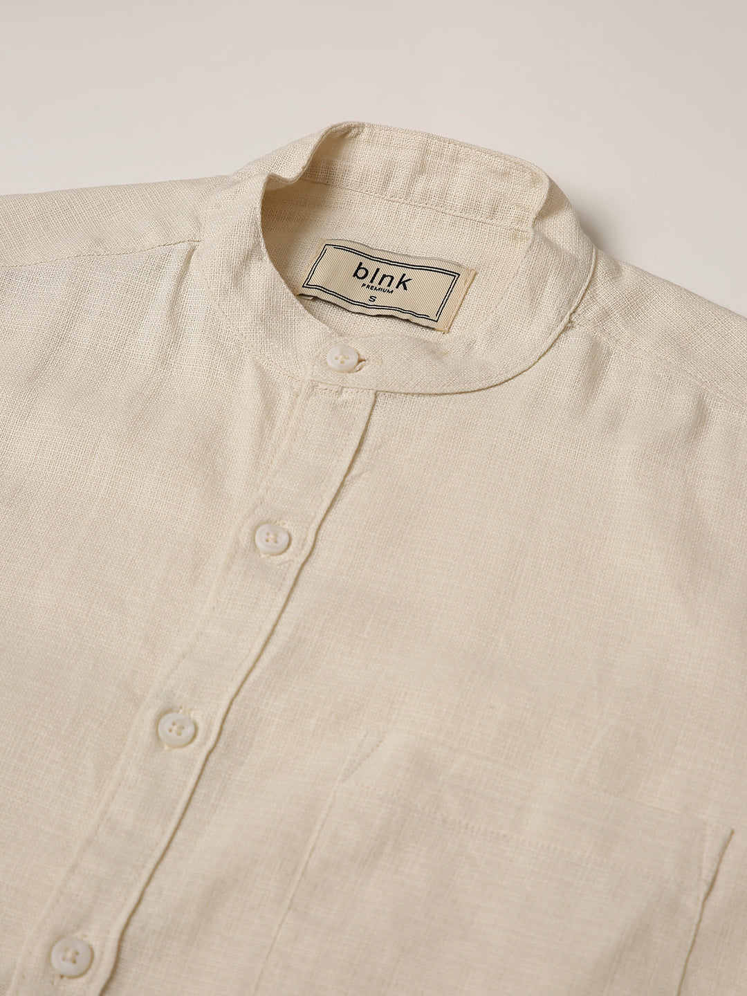 Cream Textured Mandarin Collar Shirt