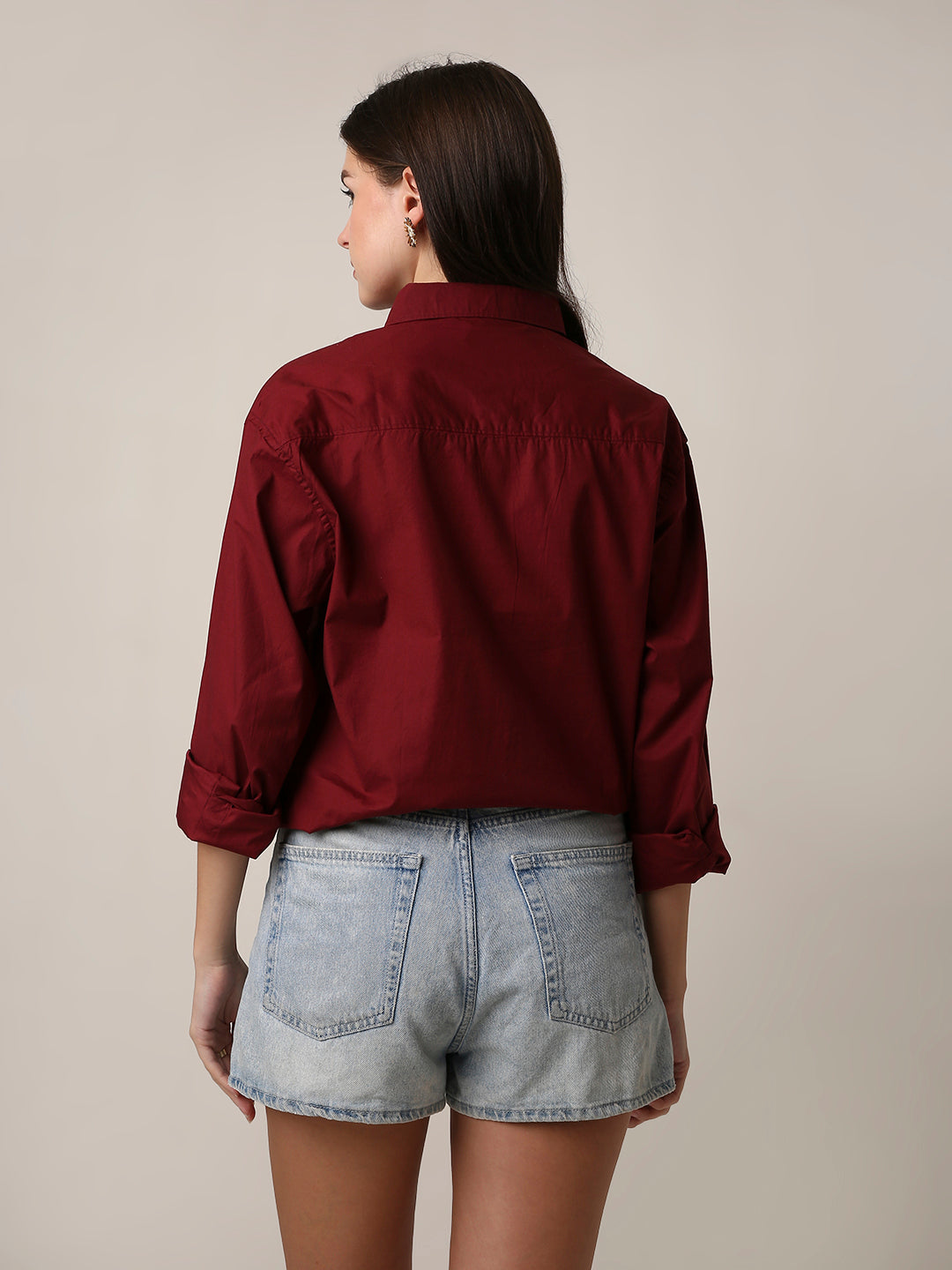 Burgundy Oversized Oxford Cotton Shirt