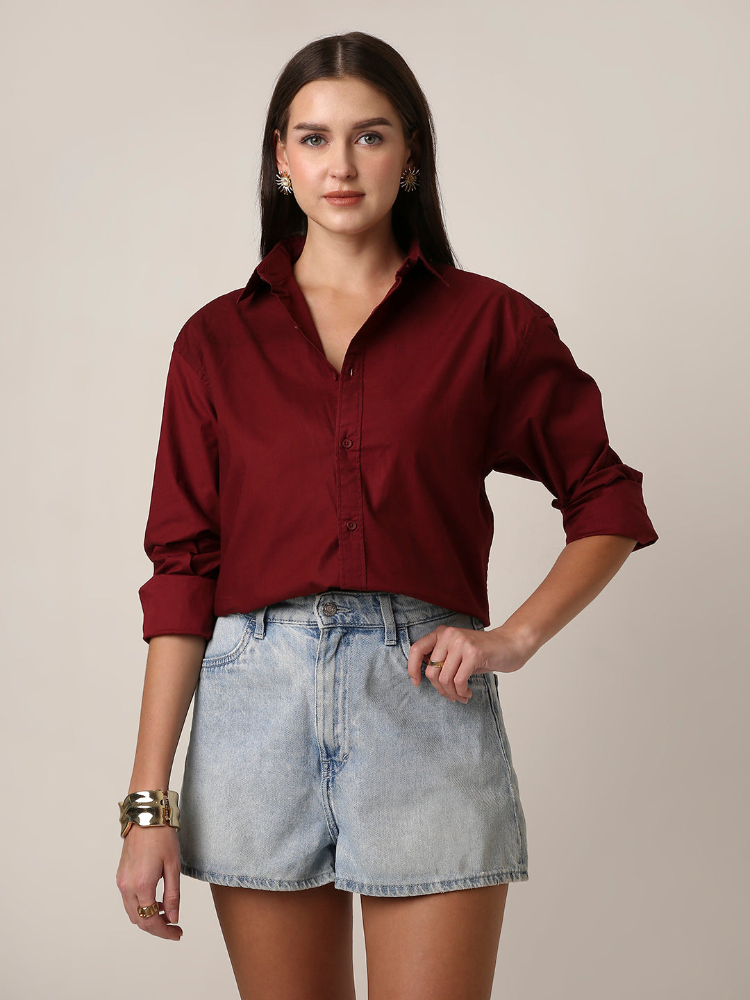 Burgundy Oversized Oxford Cotton Shirt