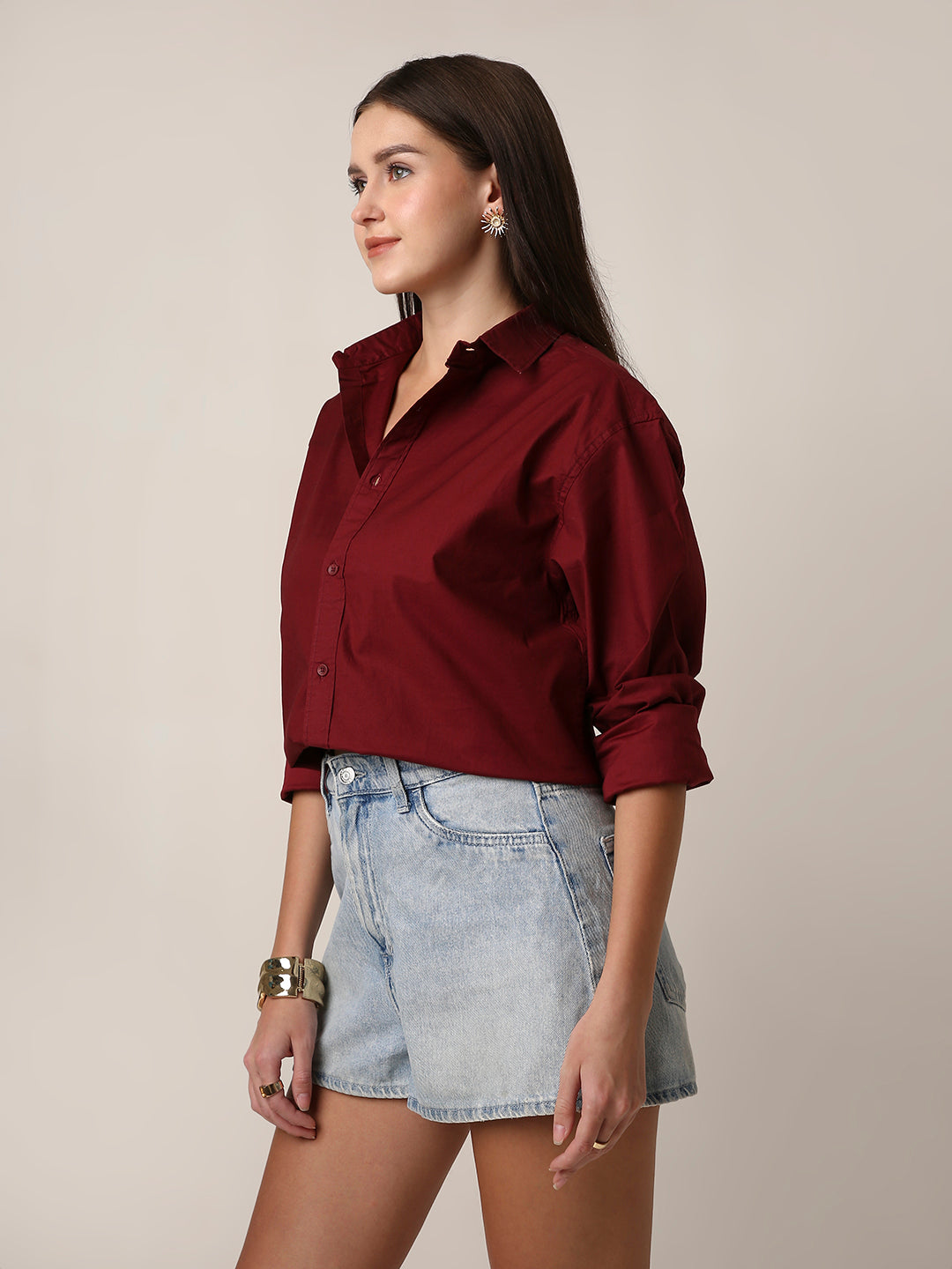 Burgundy Oversized Oxford Cotton Shirt