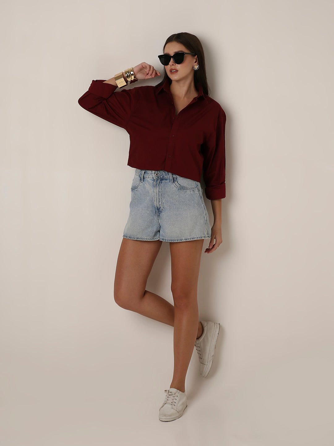 Burgundy Oversized Oxford Cotton Shirt