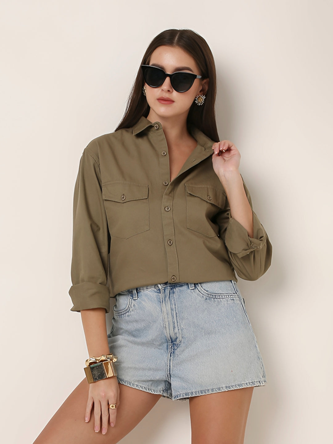 Olive Utility Pocket Casual Shirt