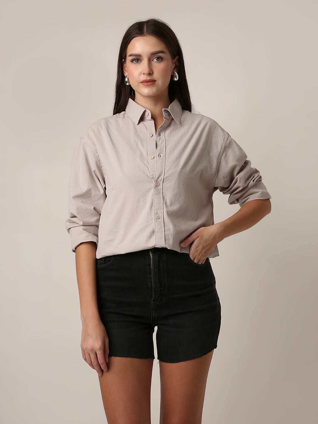 Light Beige Textured Casual Shirt