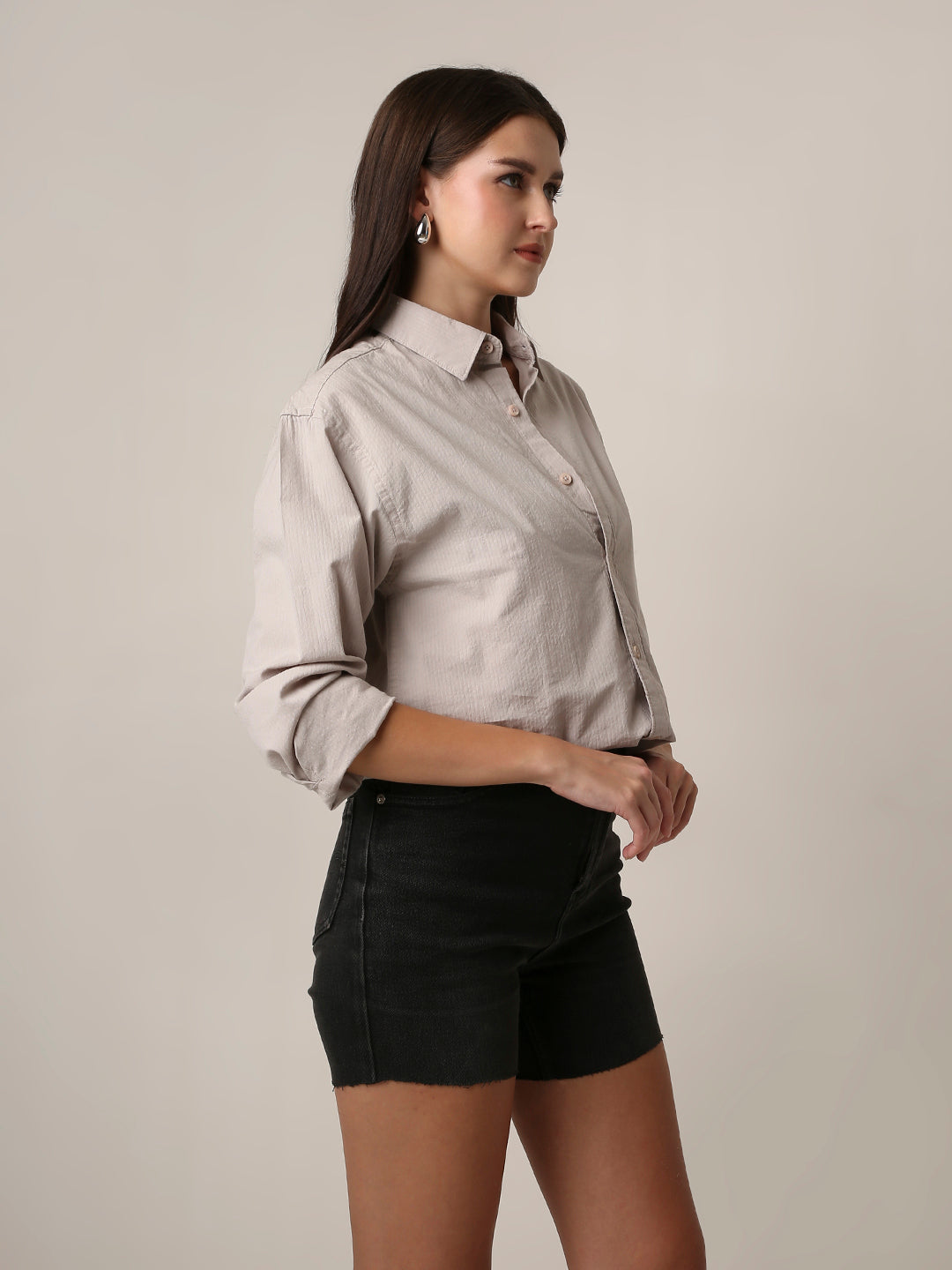 Light Beige Textured Casual Shirt