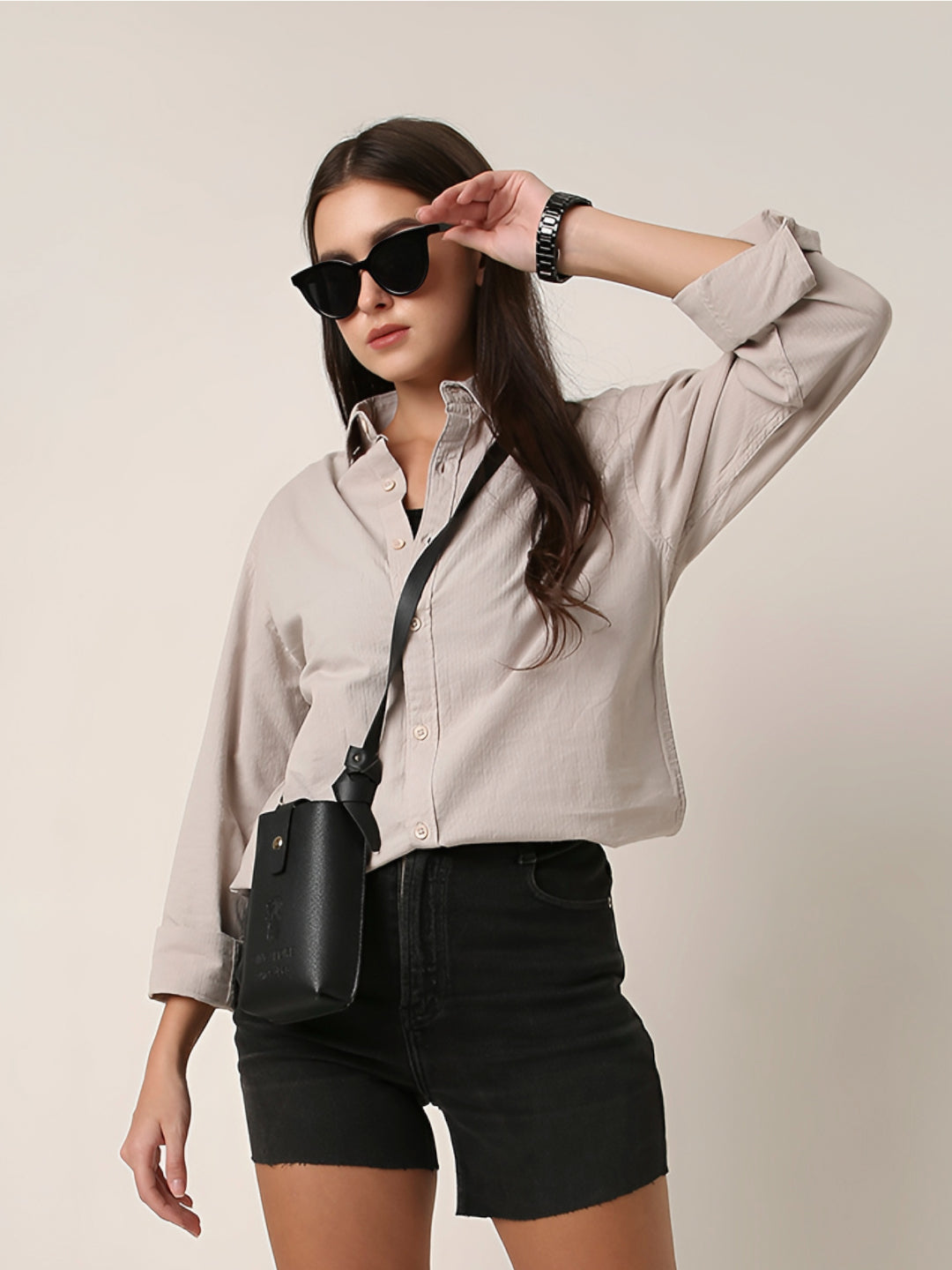 Light Beige Textured Casual Shirt