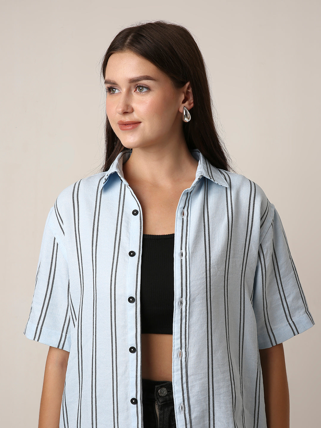 Blue Striped Short Sleeve Casual Shirt