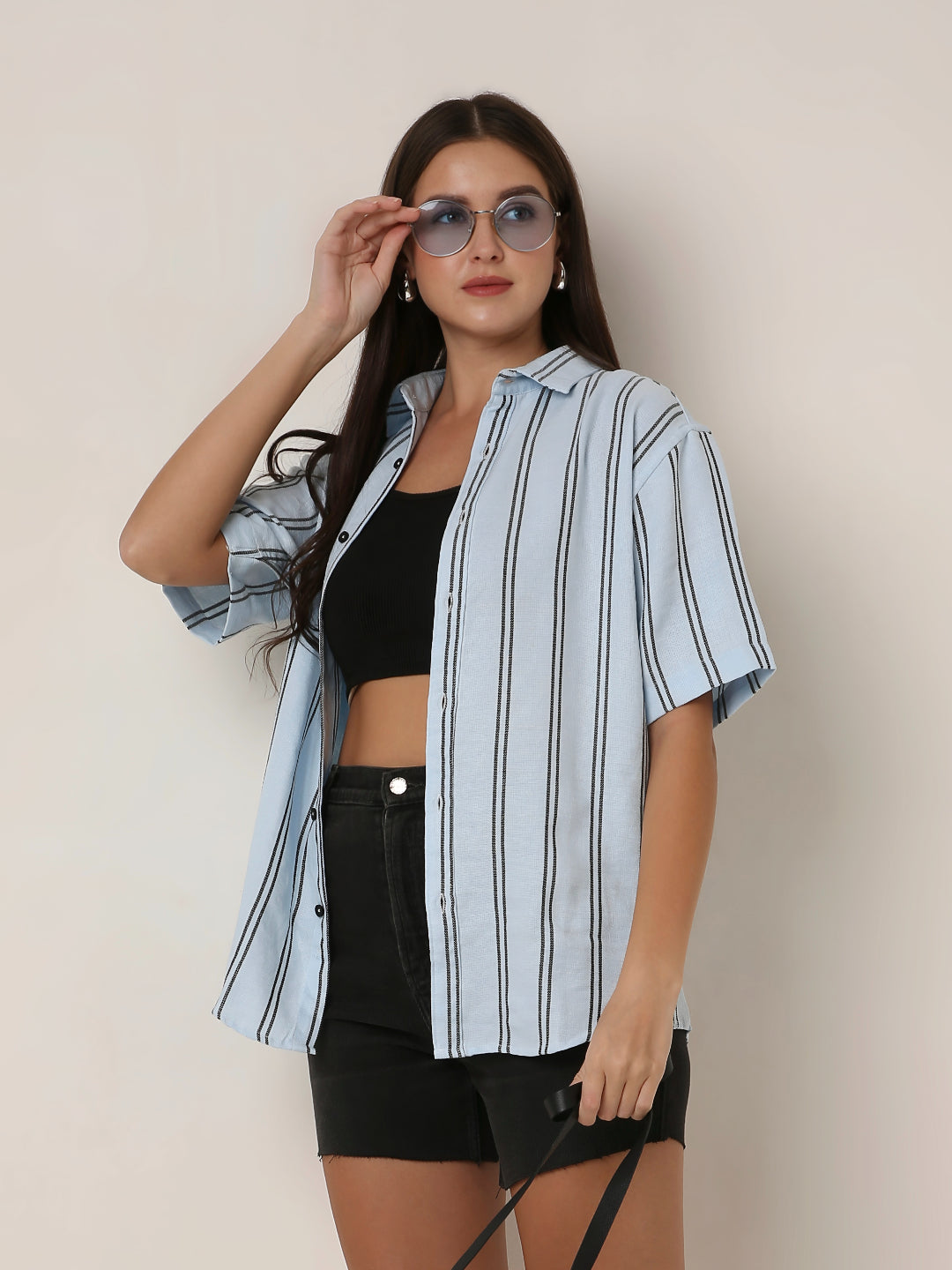 Blue Striped Short Sleeve Casual Shirt