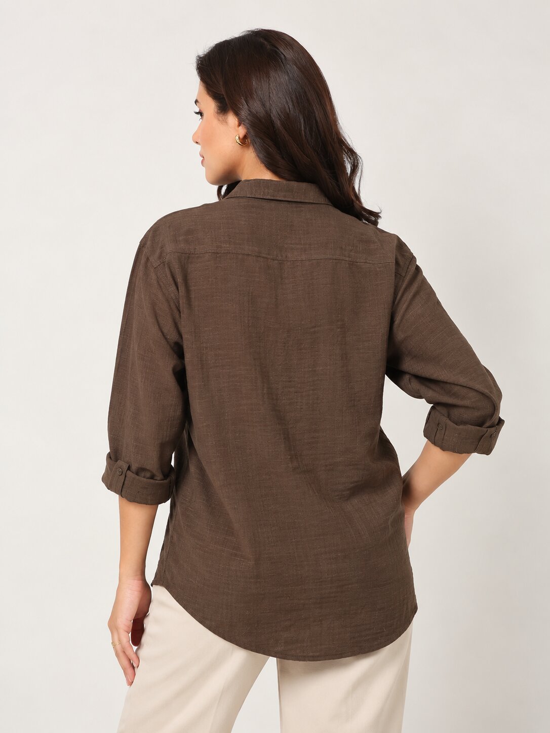 Brown Textured Relaxed Fit Button-Down Shirt