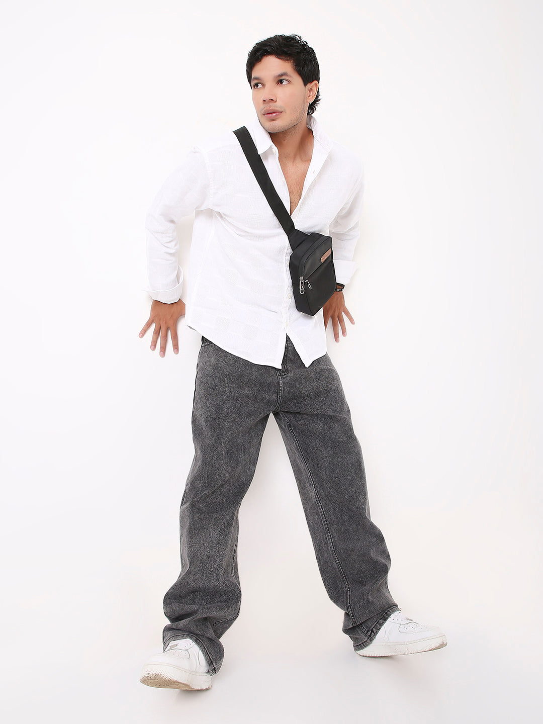 TEXTURED CHECKERED WHITE COTTON SHIRT