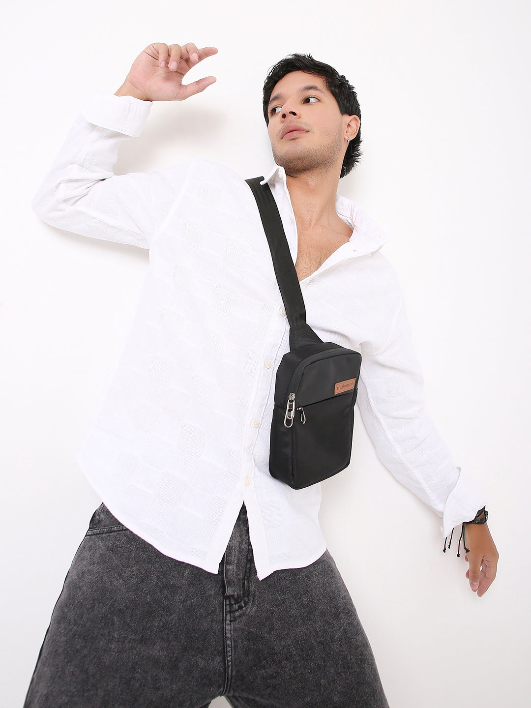 TEXTURED CHECKERED WHITE COTTON SHIRT