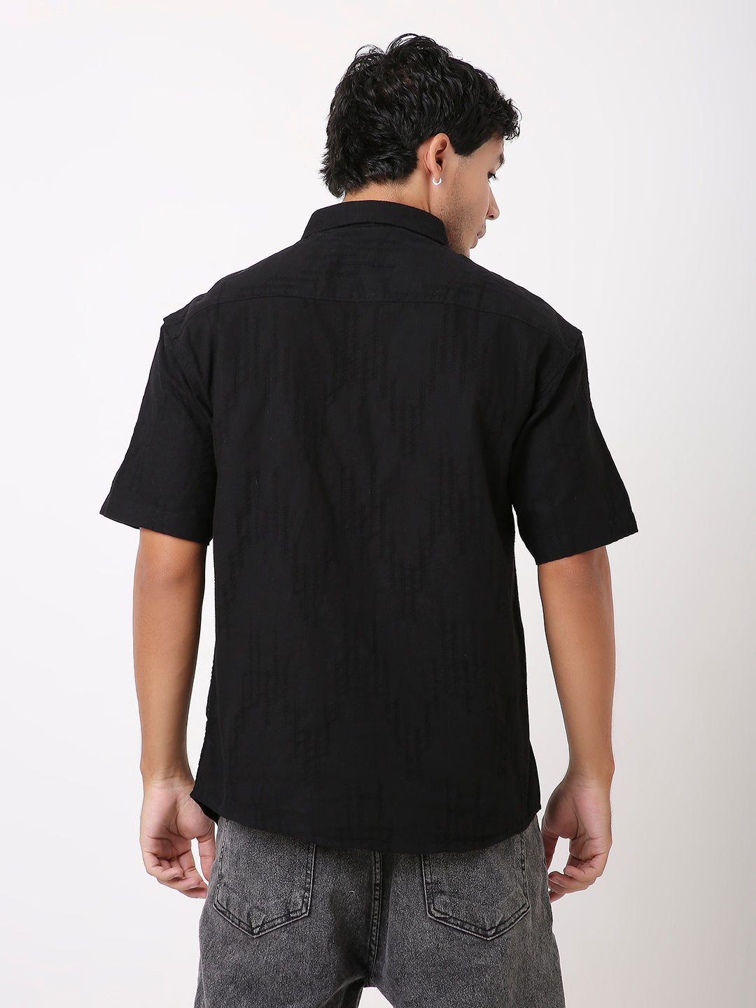 SELF TEXTURED RELAXED PURE COTTON SHIRT