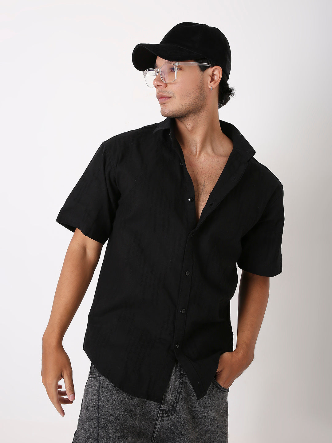 SELF TEXTURED RELAXED PURE COTTON SHIRT