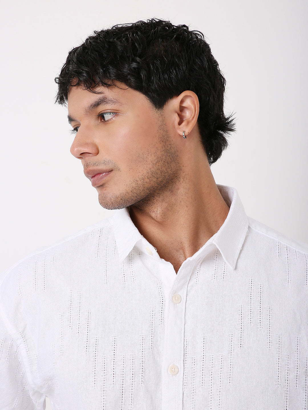 SELF TEXTURED RELAXED PURE COTTON SHIRT