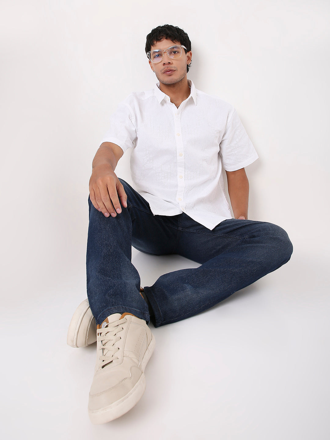 SELF TEXTURED RELAXED PURE COTTON  SHIRT