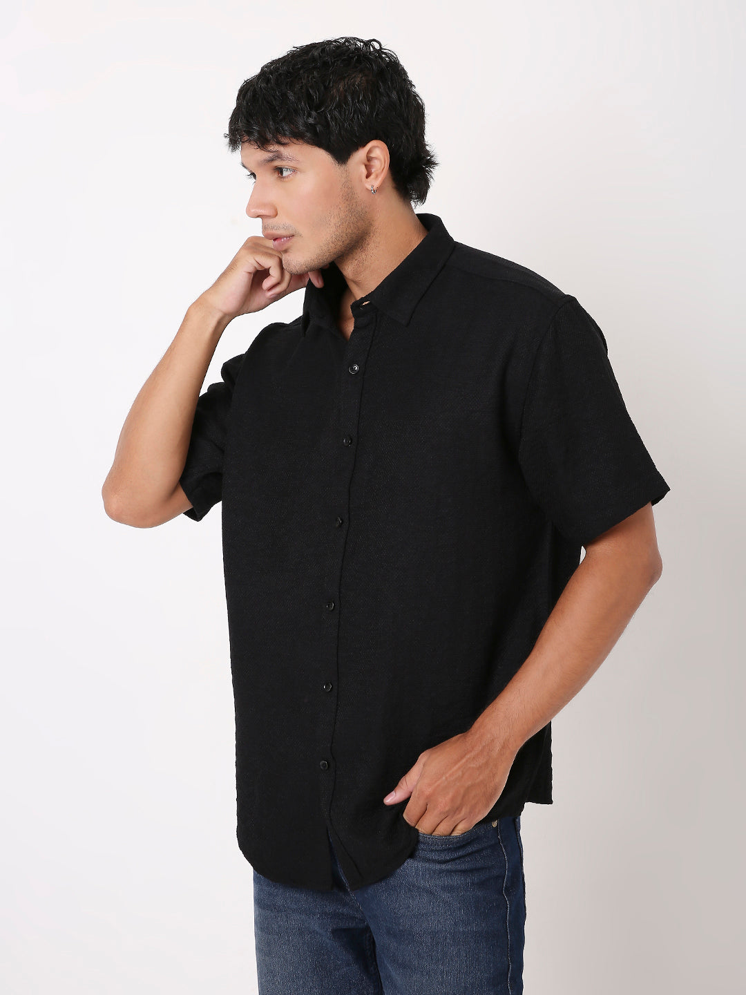 BLACK VISCOSE BLEND SHIRT