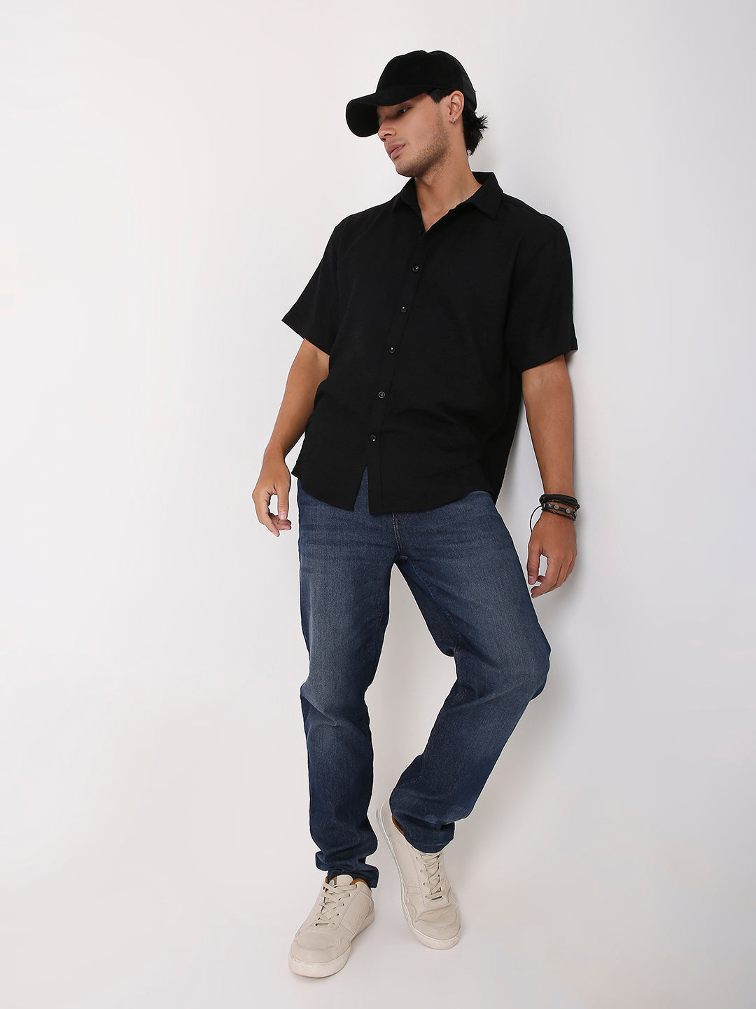 SHORT SLEEVE VISCOSE BLEND TEXTURED BUTTON-DOWN SHIRT