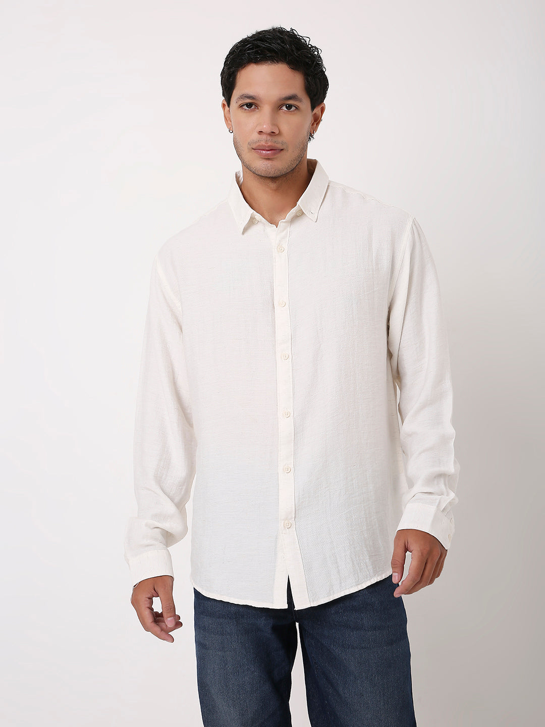 NATURAL WHITE PREMIUM LINEN BLEND SHIRT