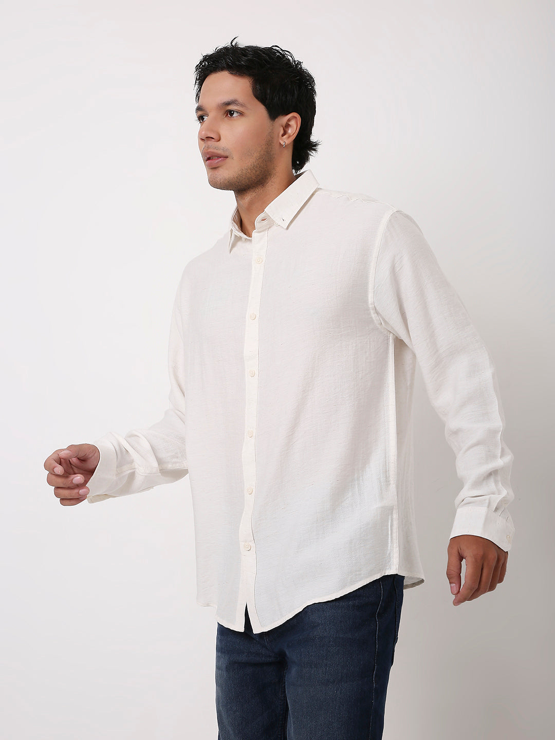 NATURAL WHITE PREMIUM LINEN BLEND SHIRT