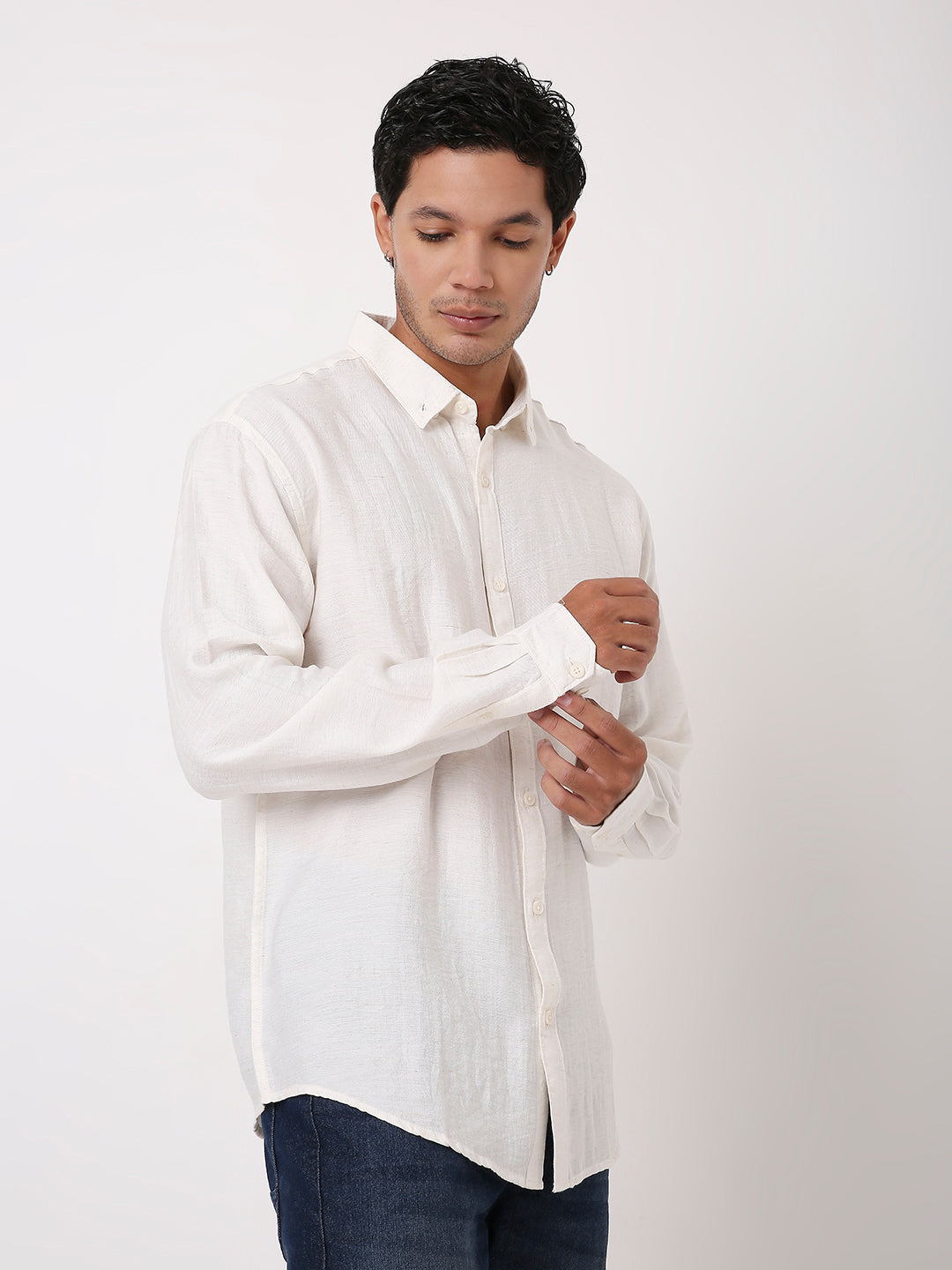 LINEN BLEND NATURAL LONG SLEEVE CASUAL SHIRT