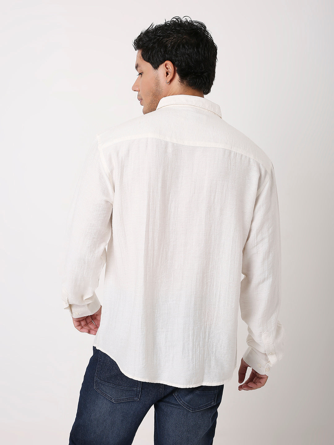 LINEN BLEND NATURAL LONG SLEEVE CASUAL SHIRT