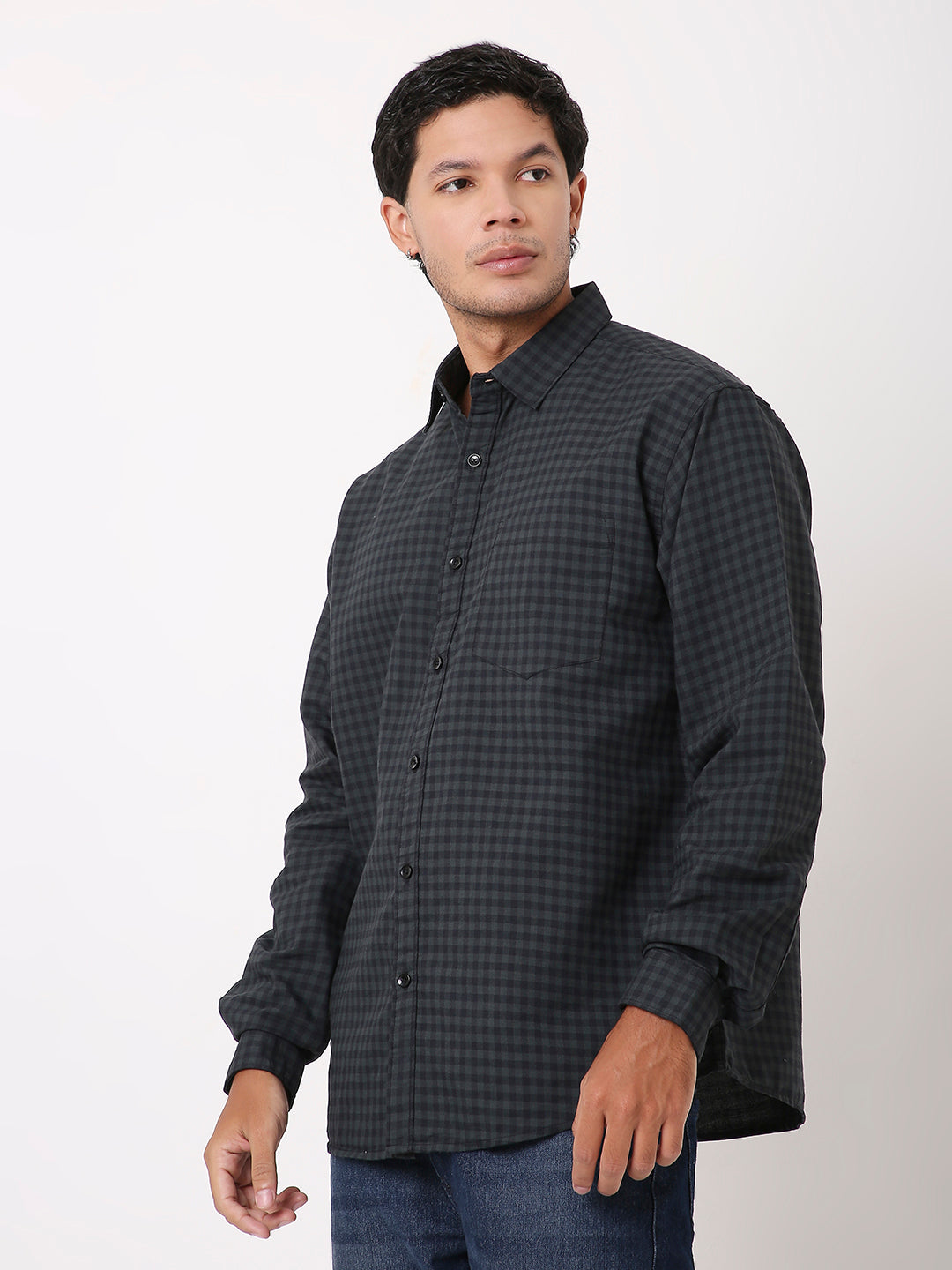 DARK GREEN OXFORD GINGHAM COTTON SHIRT