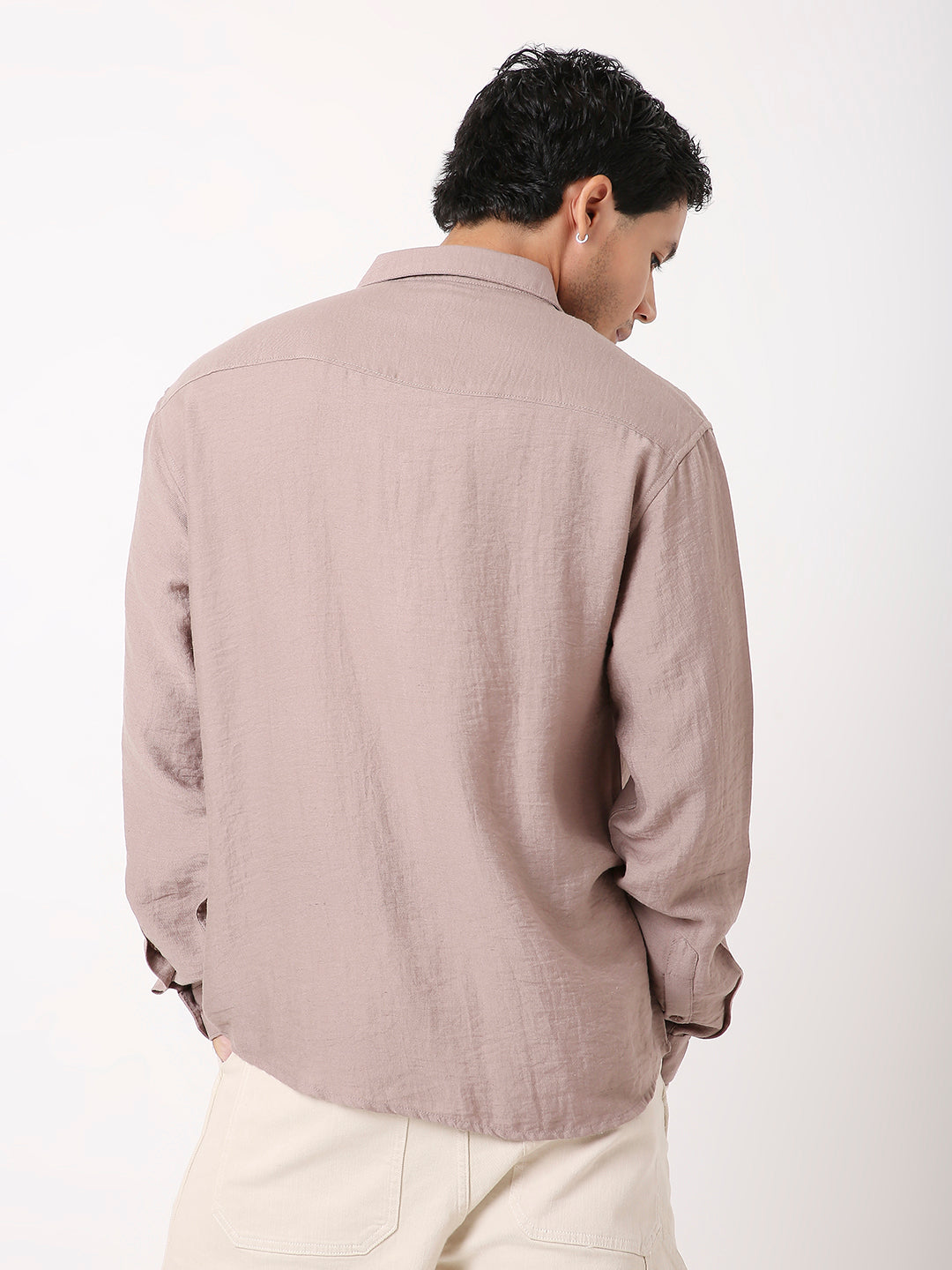 LINEN BLEND TAUPE LONG SLEEVE CASUAL SHIRT
