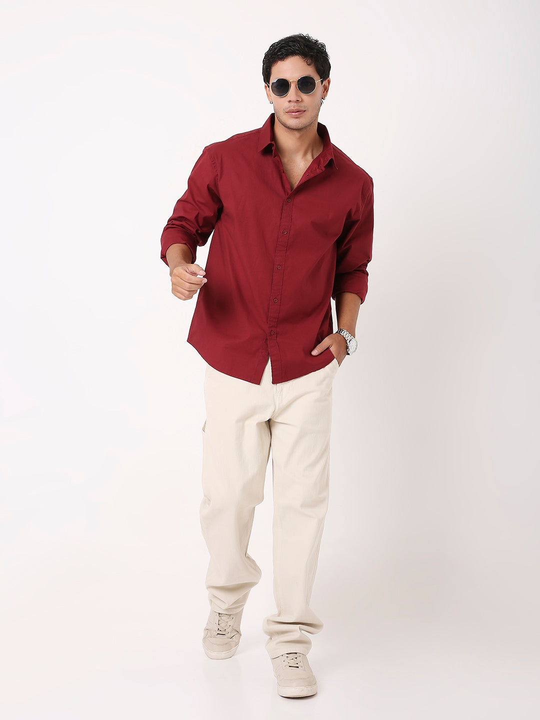PREMIUM MAROON COTTON LYCRA LONG SLEEVE SHIRT