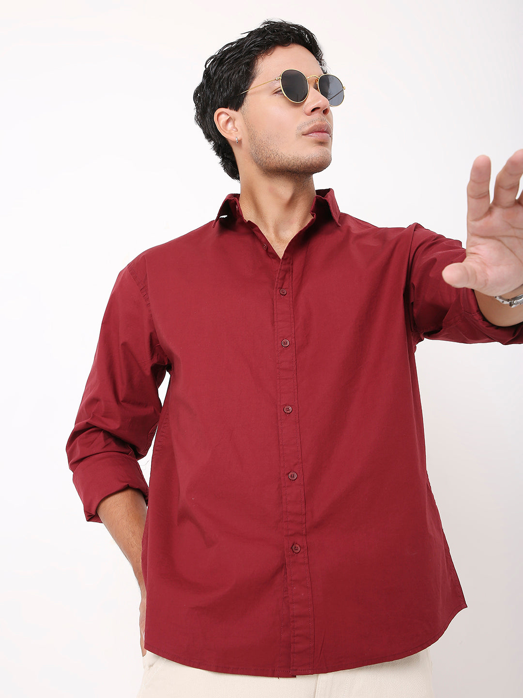 PREMIUM MAROON COTTON LYCRA LONG SLEEVE SHIRT