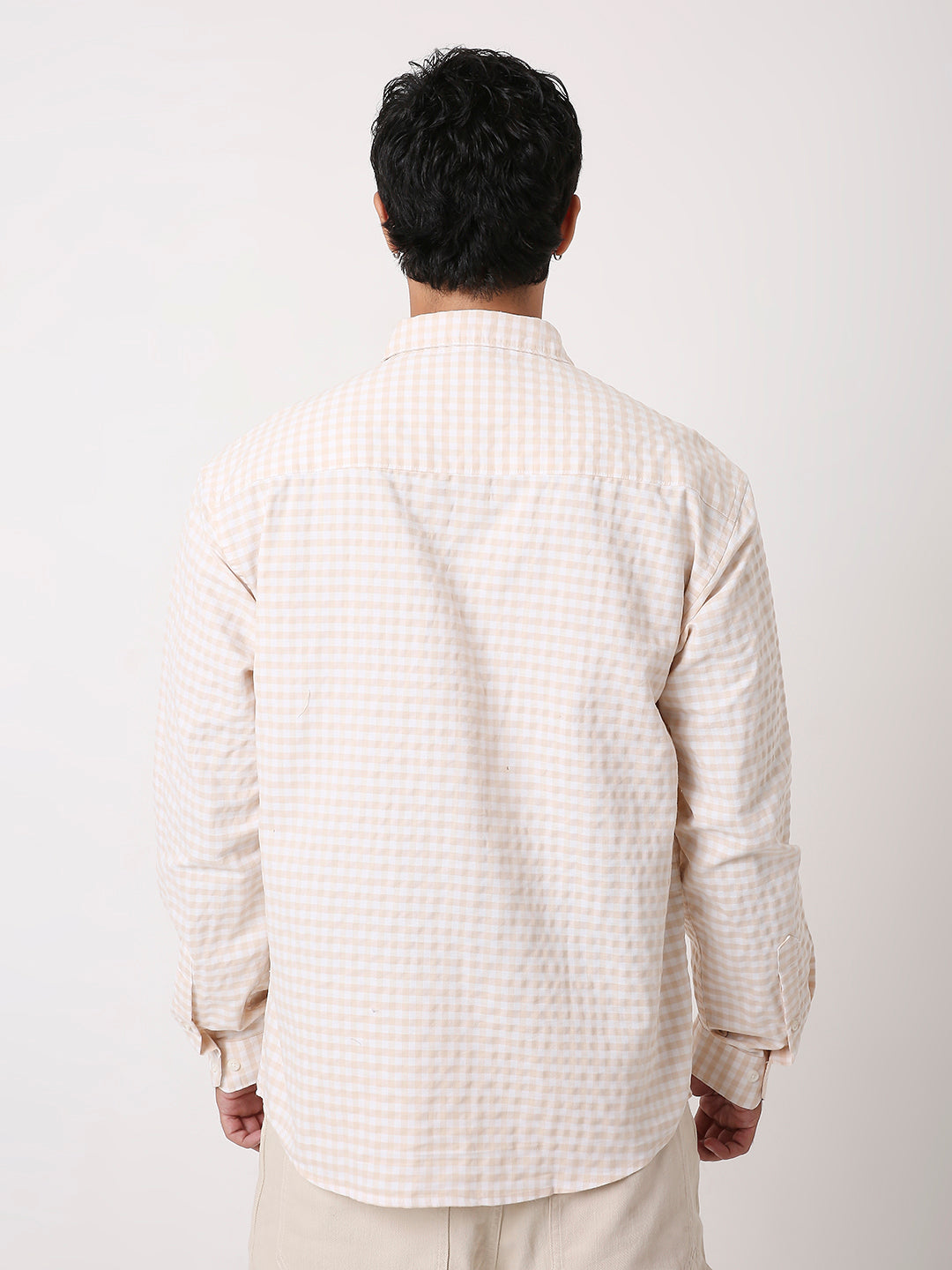 BEIGE OXFORD GINGHAM COTTON SHIRT