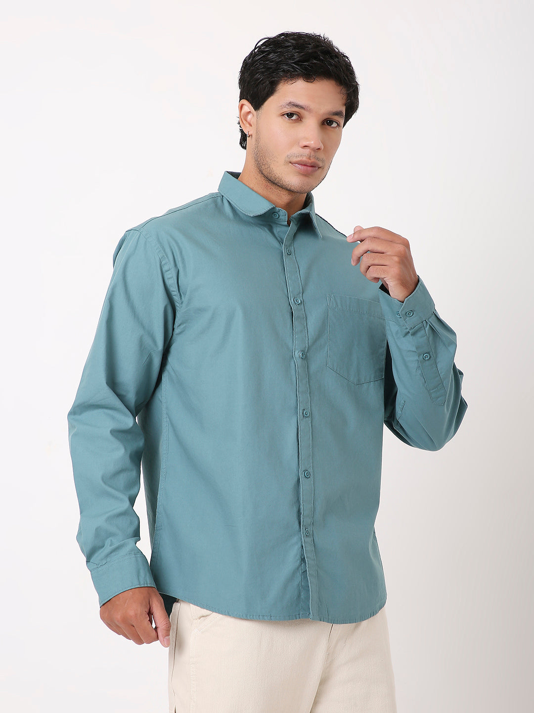GREEN SIGNATURE TWILL COTTON SHIRT