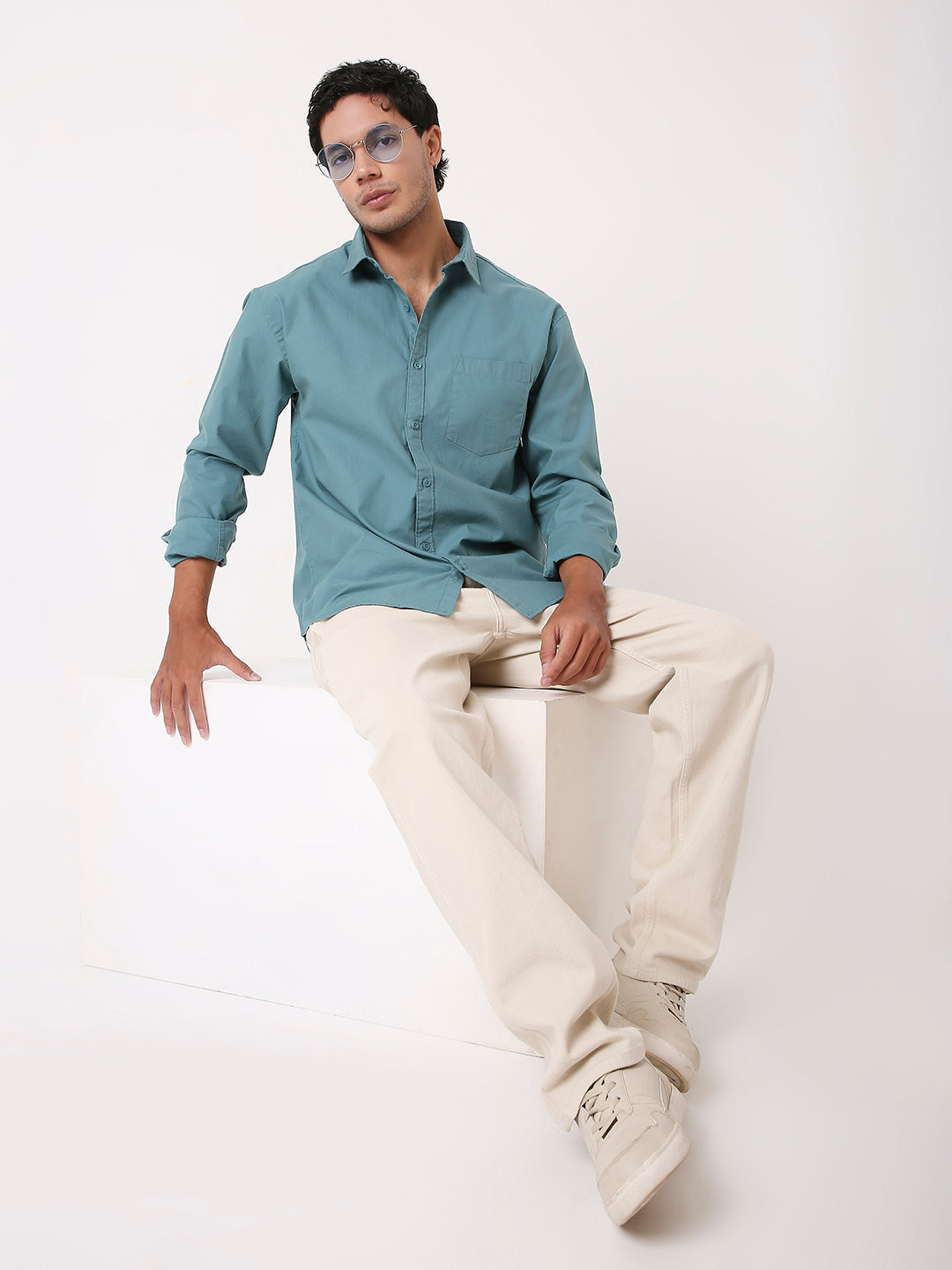 GREEN SIGNATURE TWILL COTTON SHIRT