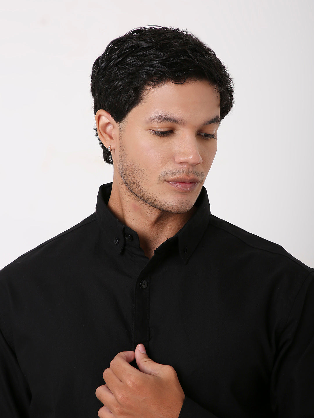 MODERN LONG SLEEVE BLACK COTTON SHIRT FOR MEN