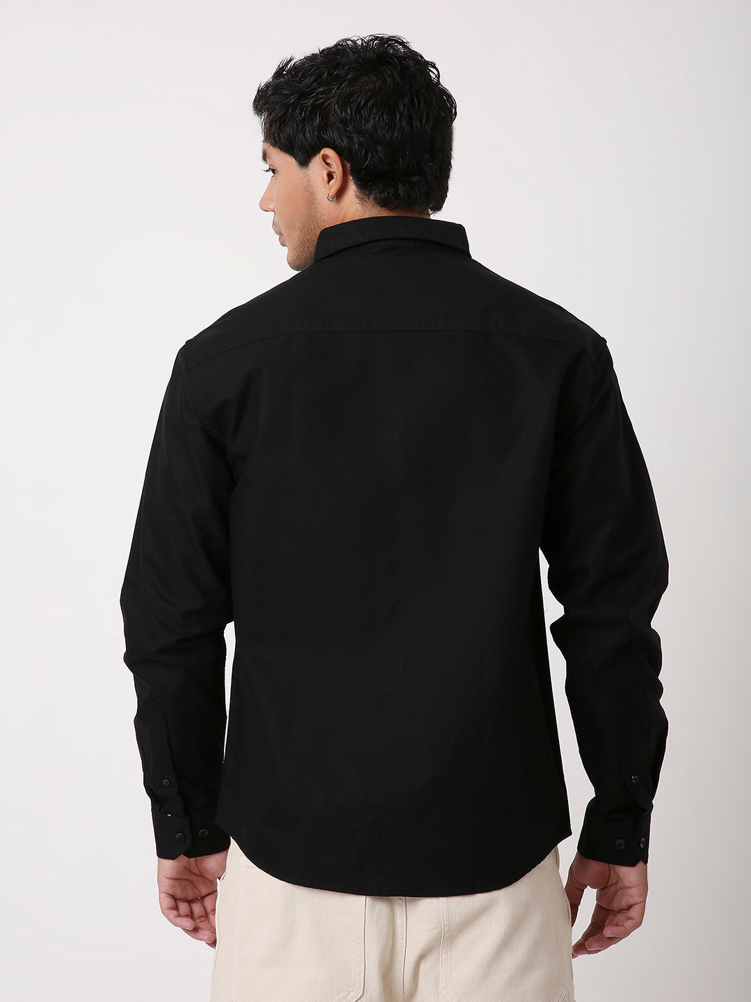 MODERN LONG SLEEVE BLACK COTTON SHIRT FOR MEN