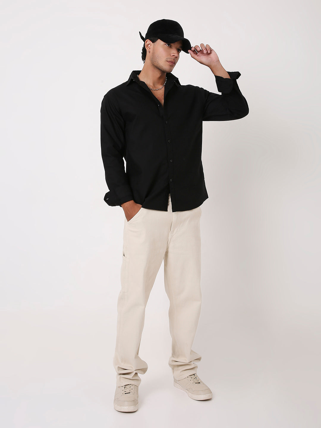 MODERN LONG SLEEVE BLACK COTTON SHIRT FOR MEN