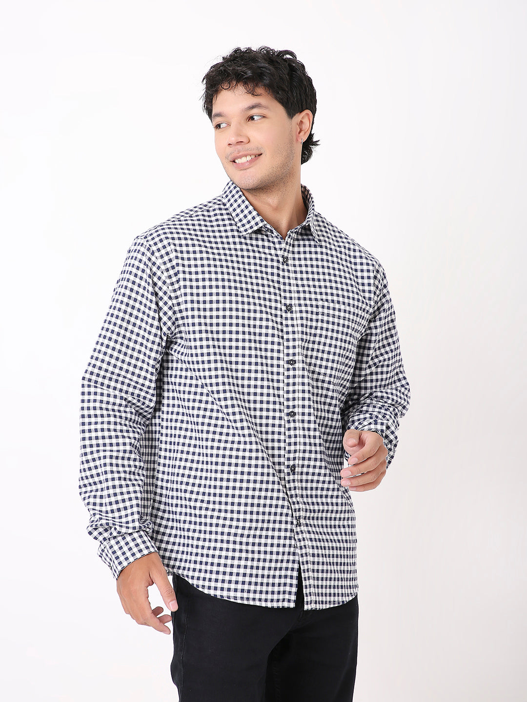 NAVY BLUE OXFORD GINGHAM COTTON SHIRT