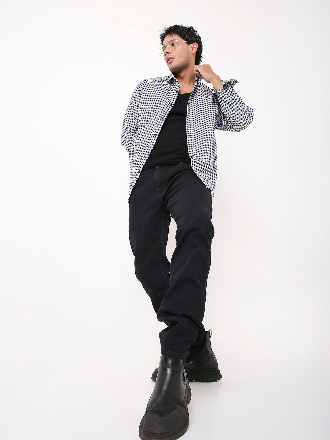 NAVY BLUE OXFORD GINGHAM COTTON SHIRT