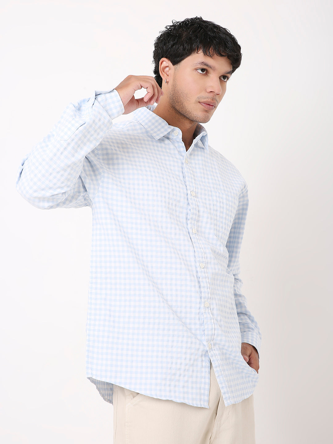 BLUE OXFORD GINGHAM COTTON SHIRT